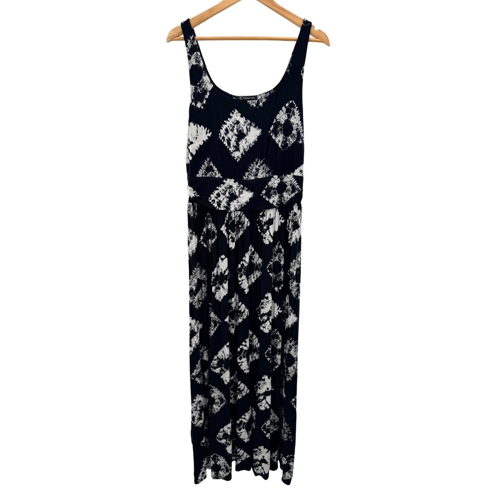 INC International Concepts Womens Black White Diamond Dye Maxi Dress Large NEW